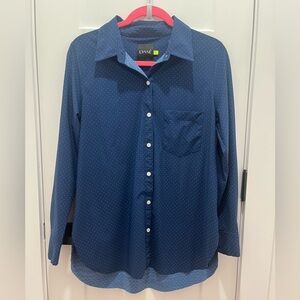 LYSSE’ Button Down Shirt Size M Unisex Wrinkle Free Blue Polka Dots Collared